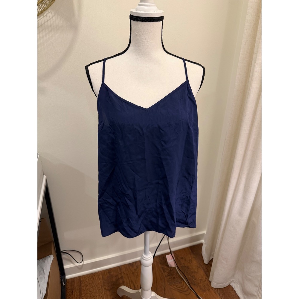 Lilly Pulitzer Navy Blue 100% Silk Camisole Tank Top V-Neck Adjustable Straps L